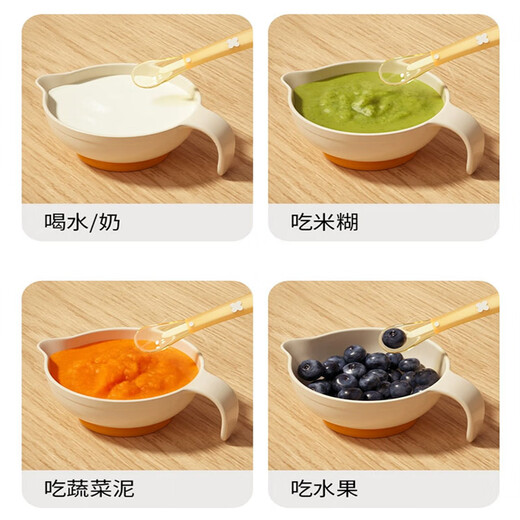 Yoshida Kumori Baby Supplementary Food Bowl for Newborns with Rice Paste Rice Noodle Special Bowl for Baby Water Feeding Bowl Spoon Set Children's Tableware Quiet Yellow