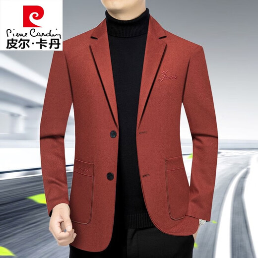 Pierre Cardin High-End Wolle Casual Anzug Männer Slim Business Anzug Jacke Herren Frühling und Herbst mittleren Western Kleidung Ziegelstein Red 170/88a