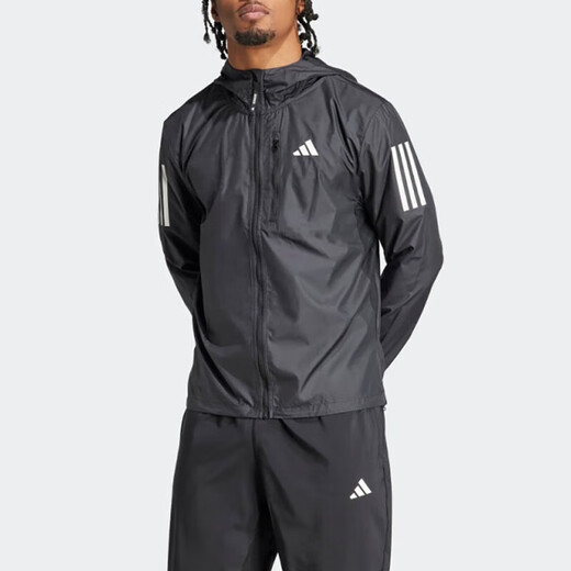 阿迪达斯（adidas）官方外套男装25春新款户外健身训练运动服三条纹防风连帽休闲夹克 IN1483 S