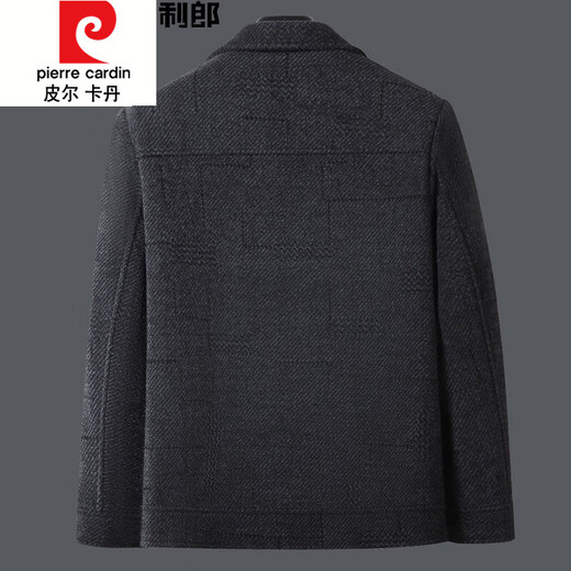 Pierre Cardin autumn and winter wool jacket for middle-aged and elderly men with lapel business casual woolen jacket short dad outfit dark gray 185/2XL recommended 150-165Jin Jin equals 0.5 kg