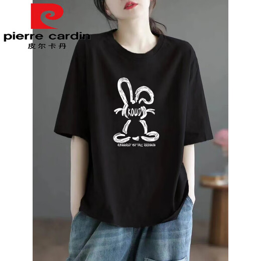 Pier Cardin 100 pure cotton short-sleeved T-shirt for women high-end versatile and fashionable daily style loose large size slimming half-sleeved top 983# white [100% cotton] The popular S this year [recommended 80-100Jin [Jin equals 0.5 kg]]