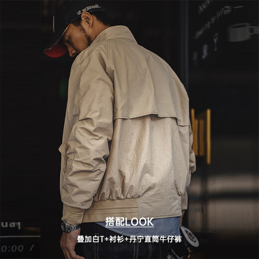 Madden Workwear American Retro Harrington G9 Stand Collar Jacket Men's Autumn Light Outdoor Ami Khaki Men's Casual Jacket Light Khaki (Loose Version) L