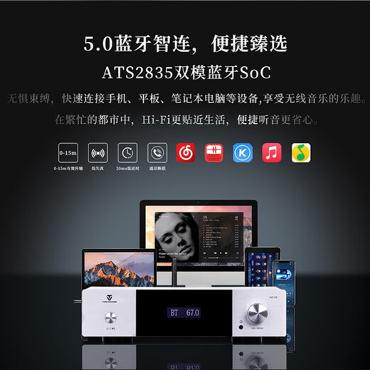 Winner AD-60 Class A and B small HiFi amplifier multi-function 5.0 Bluetooth amplifier home wireless digital player fever HiFi amplifier AD-60+Bel Canto QX2D