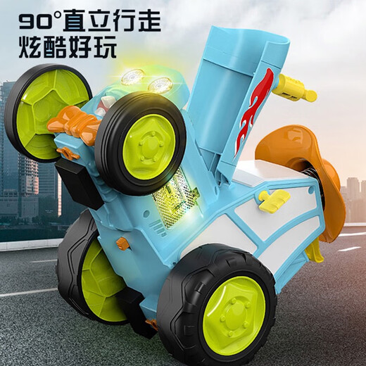 儿童电动火车拖拉机特技车遥控车男孩魔性别舞蹦跳四驱汽车玩具车 绿色 双电套餐每车2个锂电池