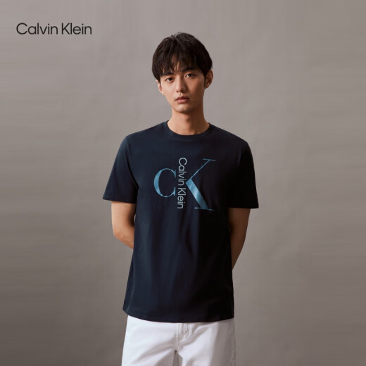 卡尔文·克莱恩（Calvin Klein）CK Jeans夏季男士休闲通勤经典字母印花纯棉短袖T恤40KC829 YAA-月光白 S