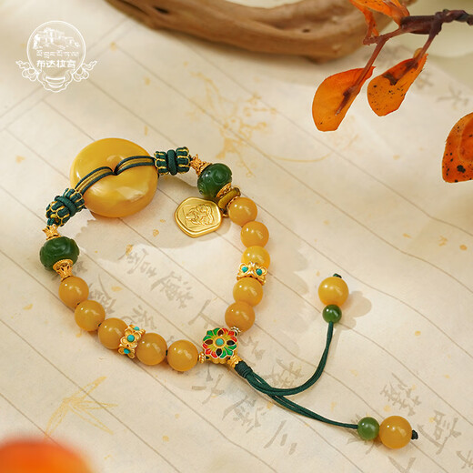 Potala Palace beeswax safety buckle bracelet for women, amber jasper inlaid silver bracelet bracelet for girlfriend's birthday gift beeswax safety buckle bracelet