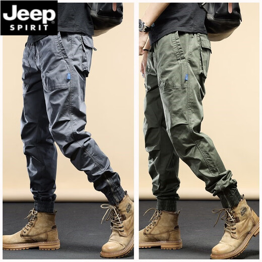 JEEP SPIRIT吉普工装裤男春秋季新款休闲裤子男宽松耐磨潮流中青年束脚长裤 679深灰色（夏款薄） 3XL (建议140-160斤)