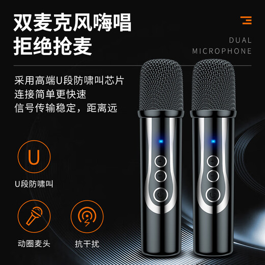 Soaiy F8 Home KTV Audio Karaoke-Verstärker All-in-One-Heim-TV-Projektion Holzgitarrenlautsprecher Dual-Mikrofon-Upgrade 4 Lautsprecher Holzkornfarbe