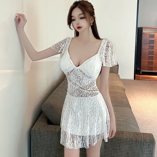 欲动夜店性感连衣裙微胖夜场技师女装短袖款足浴低胸V领修身收腰裙子 气质白 L 110~120斤