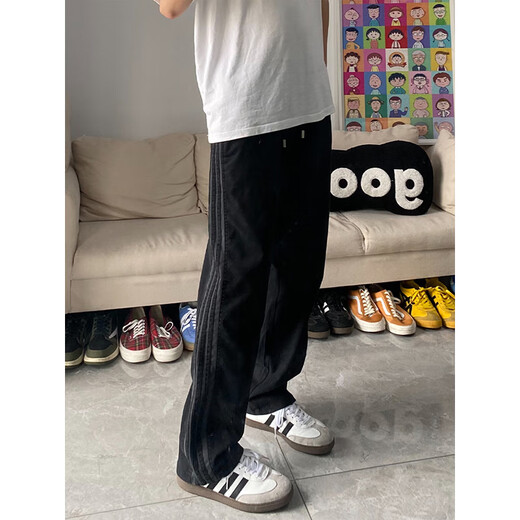 Fumile American Retro Striped Casual Hosen Herren Frühling und Herbst Lose Slim Dicked Work Hosen gerade Sporthosen schwarz xl