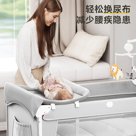 ULOP crib, mobile splicing bed, multifunctional folding bed, baby's sleep artifact, newborn cradle, baby supplies, birth crib rocking bed + waterproof fabric + mattress + mosquito net, cocoa mattress for free by posting pictures during the activity