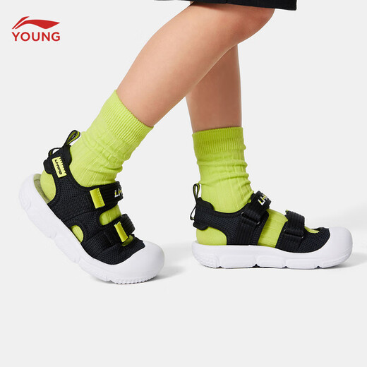 Li Ning children's shoes children's sandals for boys and girls summer style simple and comfortable sports and leisure sandals YKKU020 black-3 25