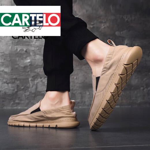 
CARTELO spring and summer men's shoes lazy cloth shoes men's versatile trendy canvas shoes lightweight soft sole one foot big size casual shoes men khaki 42