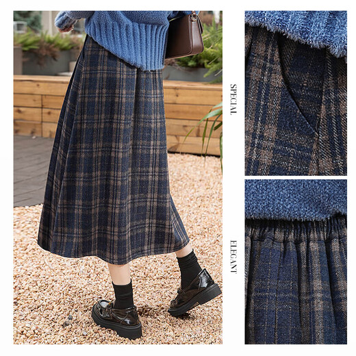 Sibaishe retro style skirt 2025 autumn new women's high waist A-line plaid zipper mid-length skirt