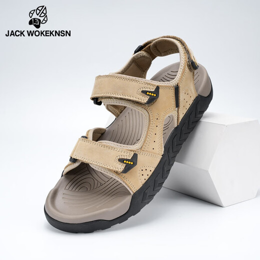 JACK WOKEKNSN Wolf Claw Cloud Sandals Men's 2025 New Summer Outerwear Anti-Slip Dad Sandals Men's Thick-soled Genuine Leather Wading Sand Dark Gray Counter Genuine 43