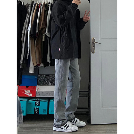 7 hochwertige Rauchgrau Jeans Herbst und Winter Neue American Lose Casual Trendy Workwear Straight-Flare Long Hosen XSHFS-S217 Gray L.