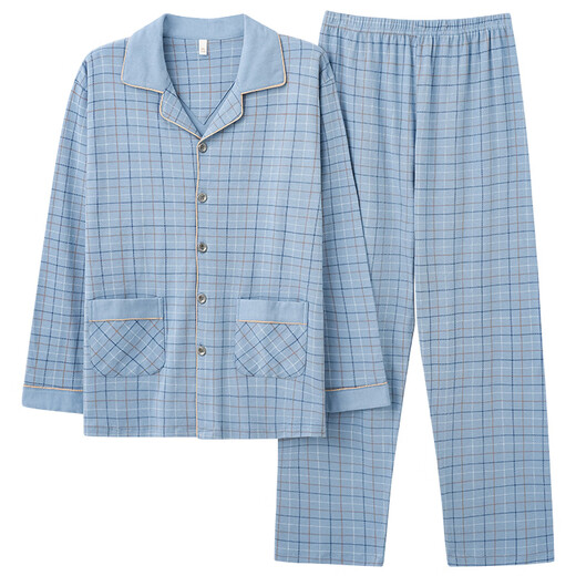 Cat Man Pure Cotton Pyjama Herren Frühling und Herbst Langarmhose großer Größe lässig losen Heimkleidung Set Alle Baumwolle können äußere Verschleiß 3880 Hellblau 3xl [vorgeschlagen 170-190jin [Jin gleich 0,5 kg]]]