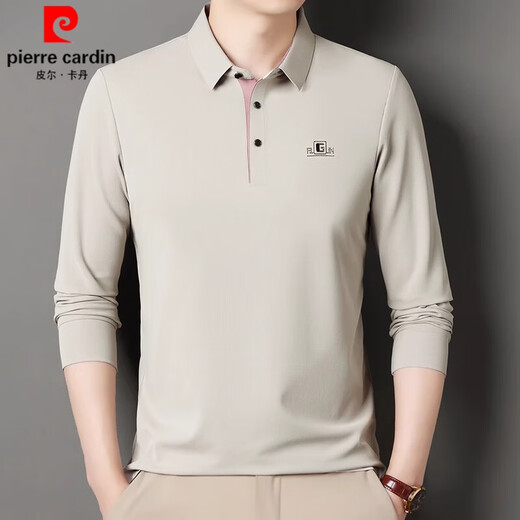 皮尔卡丹（pierre cardin）品牌纯棉长袖T恤男士中青年时尚POLO体恤衫休闲打底亲肤卫衣男装t 6625浅咖 L 170建议115-135斤