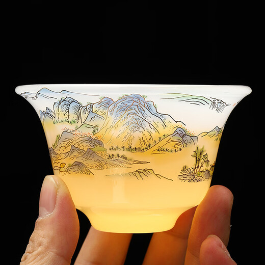 Beautiful and high-quality white jade glazed tea set Chinese style household jade porcelain Qianli Jiangshan light luxury Kung Fu tea set teapot one pot four cups Qianli Jiangshan covered bowl tea set white