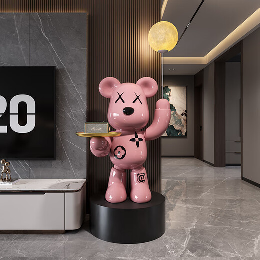 Jizhao floor-standing ornaments, violent bear TV cabinet, sofa decorations for the living room, as a moving gift for a friend's opening and housewarming, large speaker + piggy bank, cherry blossom powder, total height 133CM