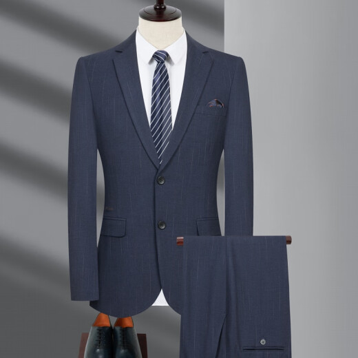 Charge High-End-Anzug Herbst und Winter neuer koreanischer Stil Slim Fit Zwei-Tiefe Business Casual Professional Anzug Jacke 2603 Blaue Streifen [zwei Schnallen und mittlere Schlitze] S 165/46 Größe [Empfohlen 105-120 Jin [Jin gleich 0,5 kg]]]