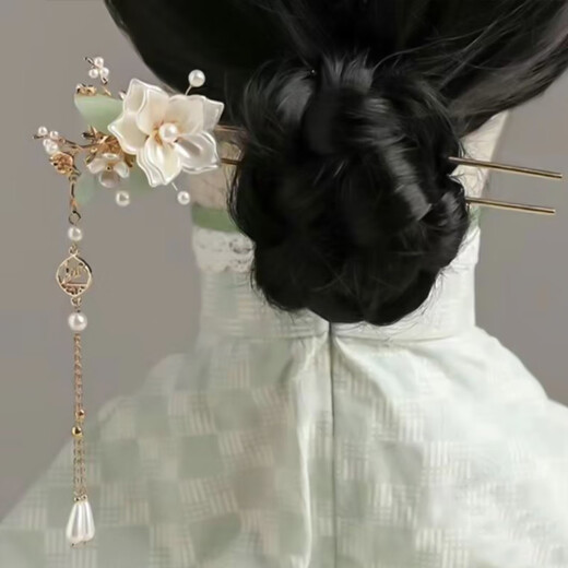 邦帛世 山茶花汉服头饰流苏步摇发簪古风发冠全套女古装发夹簪子发饰 山茶花发饰套装