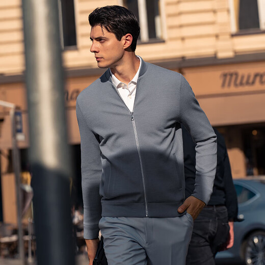 La nueva chaqueta de primavera y otoño de estilo del Sr. Bu Star para la chaqueta de cárdigan de lana de lana para hombres, manga larga, ropa de color sólido Yueyan Grey XL (180)