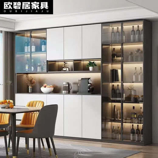 语森忆2024新款酒柜北欧实木餐边柜一体靠墙茶水柜家用客厅高柜储物酒柜 白色 款14280*40*220实木