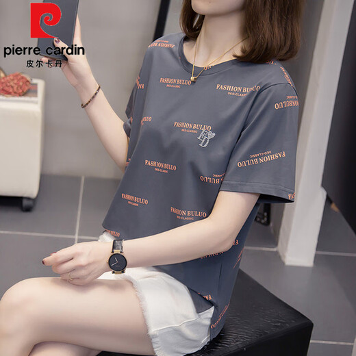 皮尔卡丹（pierre cardin）遮肚子百搭纯棉短袖t恤女2025夏装新款200斤宽松显瘦休闲上衣 6625紫色 L 90-120斤