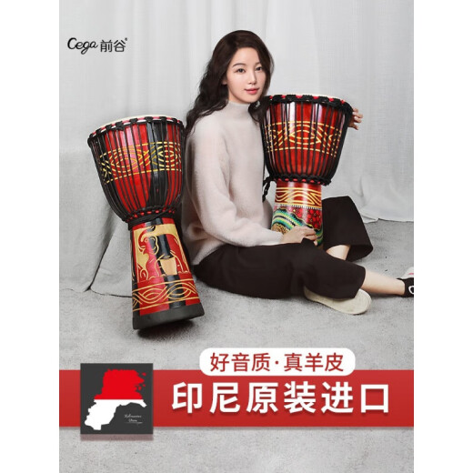 前谷（CEGA）山羊皮非洲鼓打击乐器云南丽江民谣手鼓大人初学10/12寸 标12红彩+赠