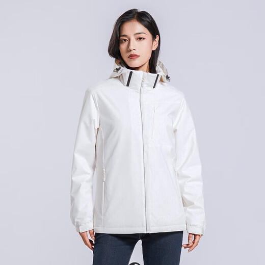 Western Camel VANCAMEL Trench Coat Jacket Women's Plus Fleece Thickened Short Jacket Windproof Warm Jacket Hooded Soft Shell Working Single-layer Shock Clothes 9930S-2 Ginkgo White-Women [Camo] XL