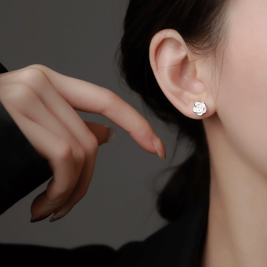 Idel 999 Pure Silver Ear Hole Earrings for Women Camellia Fashion Ear Jewelry Earrings Valentine's Day Birthday Gift for Girlfriend 999 Pure Silver Camellia + 7 Warehouse Shipping/Same Day Next Day E3136