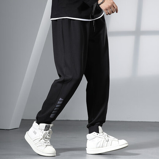 Tanye trendy brand large size plus velvet leggings men's winter fat loose sports pants men's plus fat enlarged black casual pants k10513 black plus velvet 5XL recommended 235-250Jin Jin equals 0.5 kg