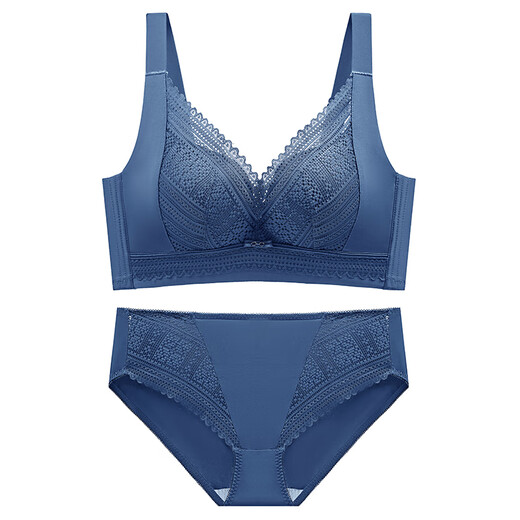 Modal's new lace thin, breathable and sexy wire-free bra, push-up and comfortable, big breasts appear small and adjustable for women, Peacock Blue 95B