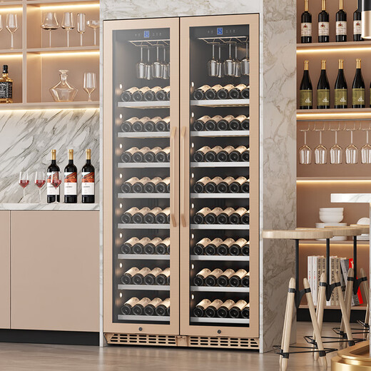 BAIKAILUN variable frequency wine cabinet dual temperature constant temperature red cabinet home living room ice bar office tea refrigerator double door office thin zero embedded bench embedded refrigerator embedded glass refrigerator gold dual temperature full display 162 bottles thin section