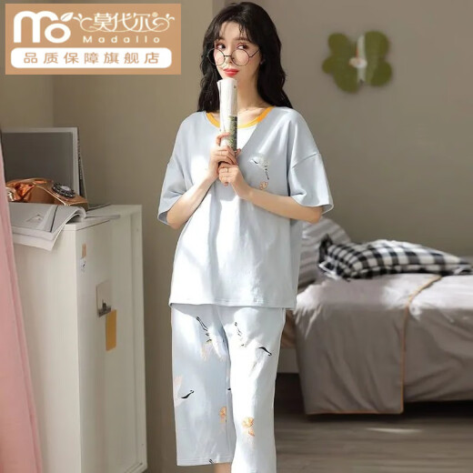 莫代尔棉质睡衣女夏季薄款短袖七分裤套装宽松大码韩版休闲可外穿家居服 1105# M 建议80-100斤