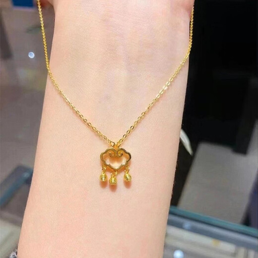 GOR Fat Donglai's same style Xiangyun pendant 18K gold lock necklace women's silver plated yellow l gold plated bell safety lock tassel Ruyi Xiangyun lock/necklace-XL-764