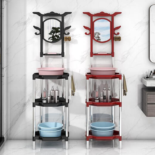 Tian Miaomiao Estante rural antiguo de pie para el hogar, estante para lavabo de baño simple para lavarse la cara y las manos con espejos 756 acero plástico de tres capas blanco con espejo