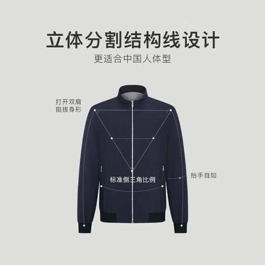 Jinba Men's Spring and Autumn Stand Collar Short Jacket Easy Care Business Jacket Men's BKDT1304 Deep Blue 185