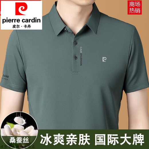 Pier Cardin Marke Mulberry Silk Traaceless Drop kurzärmelig T-Shirt für Herren Sommer dünne Revers-Polo-Basis-Hemd-Mode-Top, 17088a Vorschlag 115-135jin [Jin ist 0,5 kg]