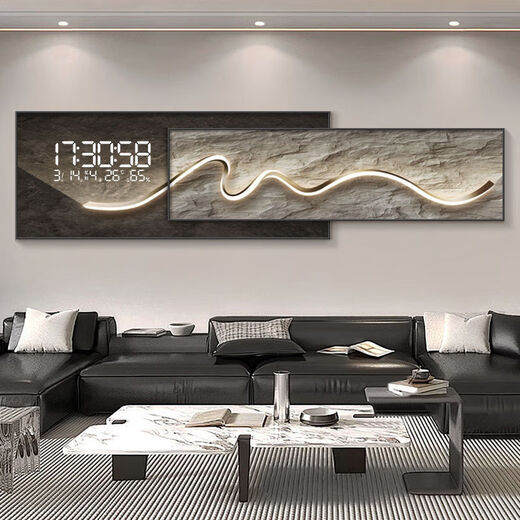SHANTOULIN VILLAGE MODERNO Reloj simple Reloj Sala de pared de la sala de estar Decoración de la sala de estar Perpetual Calendario Electrónico Sofá Reloj Mural Reloj Pintura colgante ZP3886+ZP3887LED Display Digital Bottom 100*40+Instalaciones 100*30 (Total 1.5 metros)