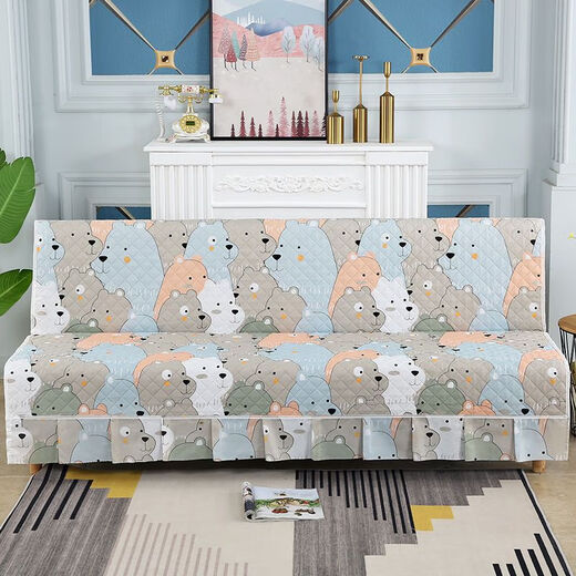 Xuxian full-cover sofa cushion foldable sofa bed cover four-season universal non-slip sofa cover simple dual-purpose without armrests striped beige 1.2 meters long 1.5 meters wide