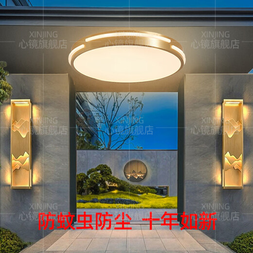 心镜全铜吸顶灯走廊过道专用超薄阳台灯户外防水别墅防蚊虫入户门前灯 X3890-310