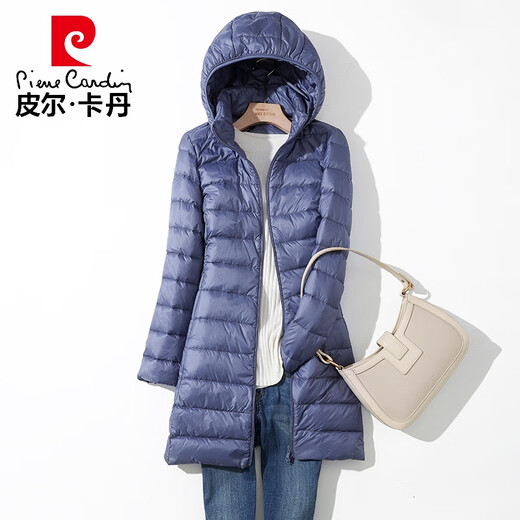 Pierre Cardin Lightweight Down Jacket Women's Mid-Length Coat 2026 Autumn and Winter New Korean Style Slim Lightweight Loose Winter Jacket Khaki 2XL 125-135Jin Jin is equal to 0.5 kg