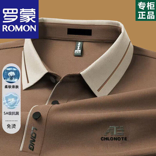 罗蒙（ROMON）高端男士长袖t恤2025春秋薄款中年爸爸翻领POLO打底衫秋装上衣服 16823浅绿长袖 L 170【建议115-130斤】