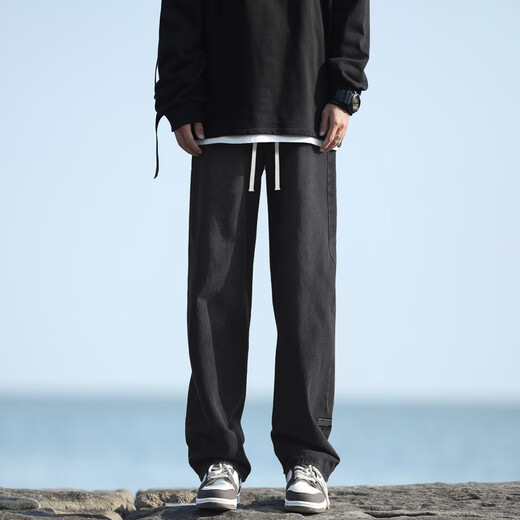 Foss Phil美式高街牛仔裤男潮牌秋冬季加绒加厚宽松直筒简约痞帅复古裤子 潮牌718-K826黑色 XL 【建议145-160斤】