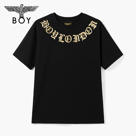 BOY LONDON春男女同款短袖仿烫金环形印花老鹰潮牌T恤N01903 黑色 L