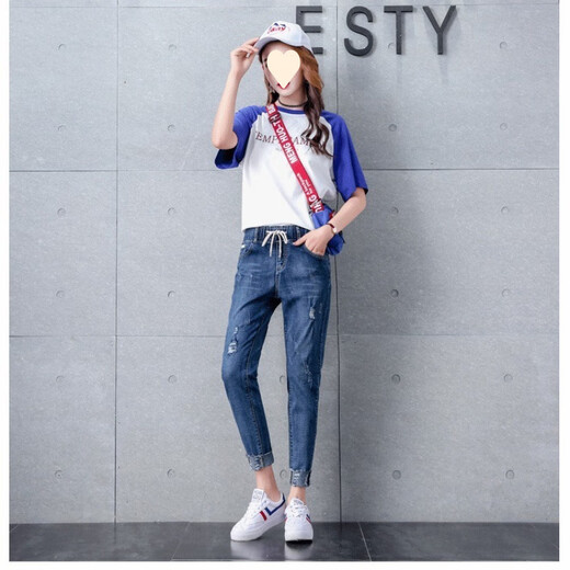 Xianxiu riss Jeans für Frauen mit neun-poligen, schlanken, koreanischen Hosen koreanischer 2025 Frühlings- und Sommerstil 9901 Hellblau 26 Größen [80 bis 90 Jin [Jin entspricht 0,5 kg]]