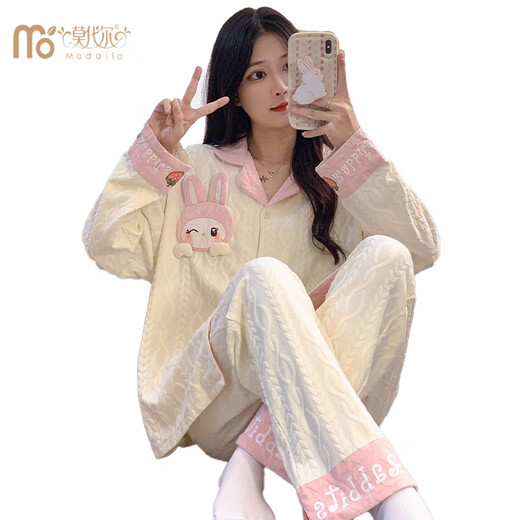 Modal pajamas for women 2024 new cotton cartoon cute cardigan long sleeve trousers suit spring, autumn and winter women's home clothing SSM-3882 L [95-120Jin [Jin equals 0.5 kg]]