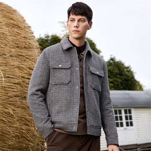 Dance with wolves [wool] jacket male winter fashionable bird grid coat men's down jacket 003 gray 175